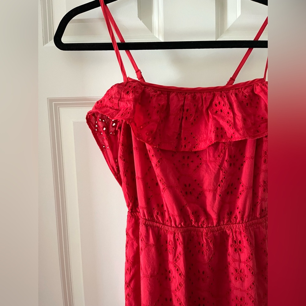 Women’s ASOS Cotton Red Maxi Dress Tiered Cami Eyelet Sundress Lined size 4 - Picture 2 of 10